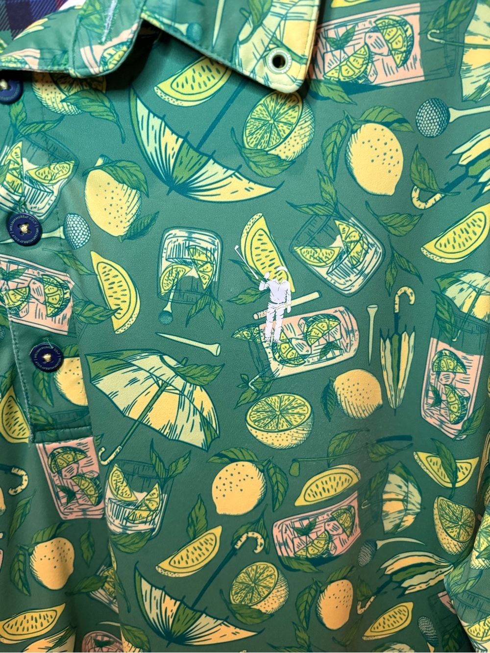 William Murray Golf Polo Large Green Cocktail Citrus Print Performance Shirt - Picture 2 of 7